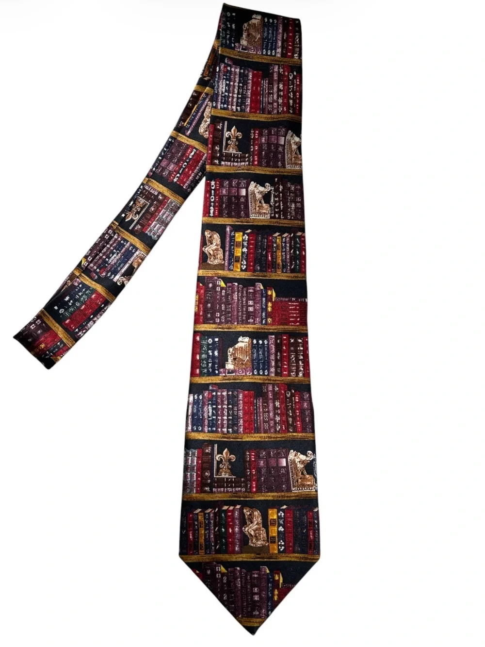 Museum Bookcase Pattern Silk Tie - Burgundy and Black Reading Book Teacher Read